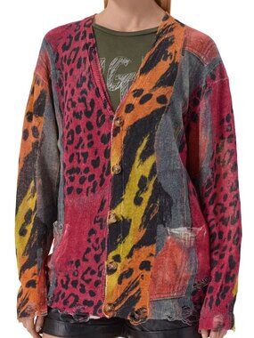 R13 NWOT Printed Boyfriend Cardigan pink orange multicolor M